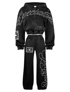 Multi Design Cropped <b>Zip</b> <b>Up</b> Hoodie & Pants Set | Streetwear Tracksuit Collection | Oversized Graphic Two Piece Set - Product Image 2