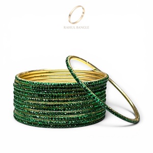 Juego de Brazaletes de Cristal Verde con Pedrería, de Moda, para Bodas, de Acero Inoxidable, Chapados en Oro, Resistentes a la Decoloración, para Mujer - Product Image 2