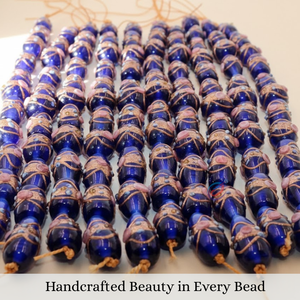 EXCEL EXPORTS - Cuentas de Vidrio Azul Tipo Lampwork en Hilo de 8 Pulgadas |   Diseño de Pastel de Boda Hecho a Mano con Detalles en Cobre |   Cuentas Multiusos de Formas Variadas - Product Image 2