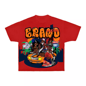 T-shirt homme en coton 240 GSM, coupe ample, imprimé graphique rouge, impression en relief, logo personnalisé, 100% coton, coupe ample, imprimé. - Product Image 1