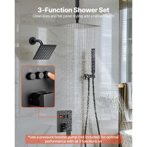 10-Inch Ceiling Mount Rainfall <b>Shower</b> System 6-Inch Wall Mount 2-1 Handheld Spray 3-Function <b>Dual</b> Rain <b>Head</b> Brass Valve Set" - Product Image 2