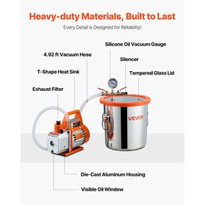 Pompa per vuoto monostadio da 3 galloni 3.5 CFM con kit camera di degassificazione in acciaio inossidabile e coperchio in vetro temperato per recipienti a pressione - Product Image 6