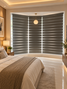 Stores en tissu double couche à motif zèbre, horizontaux, filtrant la lumière, installation au plafond, style moderne, pour fenêtre coulissante, électriques - Product Image 1