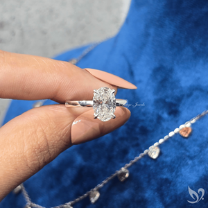 แหวนแต่งงานเพชรทรงรี 2 กะรัต รับรองโดย IGI เพชรเพาะเลี้ยงแบบโซลิแทร์ ประดับด้วยวงแหวนรอบนอกแบบซ่อน |   แหวนแต่งงานทองคำแท้ 10k - Product Image 5