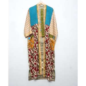 Kimono de Seda Multicolor, Tela de Sari Cosida a Mano, Ropa de Salón para Festivales, Vestido de Sari Indio Reciclado, Hermoso Kimono - Product Image 5