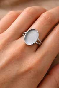 925 Sterling Silver Split Shank Bezel Semi Mount Oval 8x10mm Ring Setting Minimalist Modern Elegant Engagement <b>Wedding</b> Ring - Product Image 3