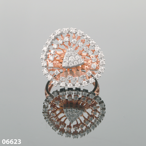 Anillo de Diamantes en Oro Rosa, Corte Brillante Redondo, Diseño Floral de Lujo, Joyería de Compromiso para Mujer, Piedra de Laboratorio Color E - Product Image 6