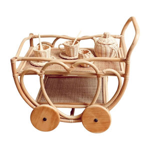 Carrito de Té de Mimbre Hecho a Mano, Juguete para Niños, Juego de Cocina de Mimbre Natural Seguro, de Vietnam, Venta al Por Mayor - Product Image 1