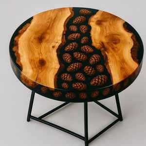 Mesa de Centro de Resina Ecológica con Diseño Artístico en Epoxi, Forma Redonda, Acabado Pintado a Mano, Tamaño Personalizado Disponible - Product Image 3