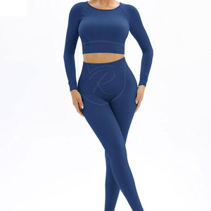 Ensemble de vêtements côtelés deux pièces confortables pour femmes, couleur unie, manches longues, longueur intégrale, séchage rapide, respirant, écologique, vêtements décontractés - Product Image 3