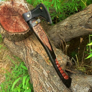 Hacha Vikinga Industrial Hecha a Mano DIY con Cabeza de Acero al Carbono Grabada, Mango de Madera de Palisandro, Espiga Completa, Hacha de Supervivencia de 20 Pulgadas con Funda de Cuero - Product Image 4
