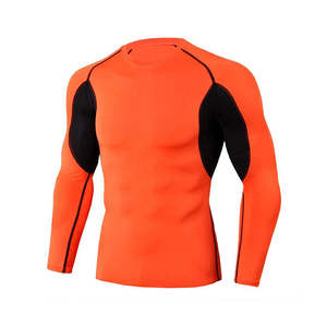 Camiseta de Compresión Deportiva para Hombre, Manga Larga, Gris Naranja, Paneles Negros en Contraste, para Gimnasio, Entrenamiento, Deporte - Product Image 5