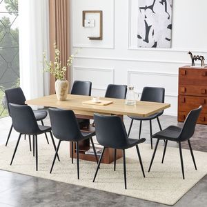 Mesa Extensible de 59 a 71 Pulgadas con Juego de 8 Sillas de Comedor Curvas y Anchas de PU Artificial Negro - Product Image 2