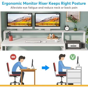Bureau informatique ergonomique de 63 pouces avec tiroir de rangement, support d'écran et espace pour imprimante, finition bois élégante - Product Image 3