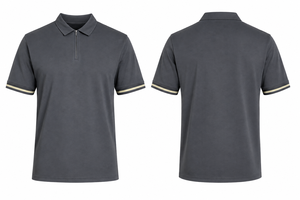 T-shirt décontracté pour homme en coton tricoté gris foncé à manches courtes, col zippé, couleur unie, respirant, coupe ajustée, pour le golf, OEM - Product Image 5
