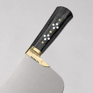 Couteau à viande robuste PK-DR, lame courbée argentée, manche en bois noir, poignée rivetée avec embout doré, couteau de boucher pour couper la viande - Product Image 2