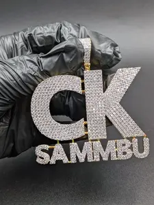 Pendentif personnalisé pour homme en moissanite véritable de 3 carats, coupe ronde, plaqué or jaune 14 carats - Product Image 2