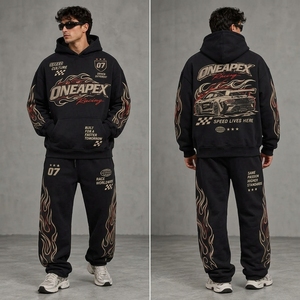 Ensemble de survêtement pour homme en coton épais noir délavé à l'acide, style streetwear, personnalisable avec étiquette privée - Product Image 4