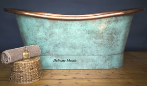 Baignoire autoportante en cuivre vert patiné, 100% cuivre, artisanale, ovale, vert antique, DM-303 - Product Image 2