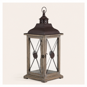 Farmhouse Wooden Decorative <b>Lantern</b> with Metal Top Vintage Distressed Wood Candle Holder for Wedding Centerpieces <b>Indoor</b> - Product Image 1