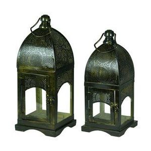 Faroles de hierro verde mate y negro con paneles de vidrio para decoración del hogar - Product Image 1