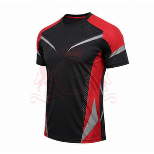 Camiseta de Fútbol para Hombre, Negra y Roja, Manga Corta, Cuello Redondo, Poliéster que Absorbe la Humedad, Ajuste Atlético, para Todas las Temporadas, Estampado Sublimado - Product Image 3