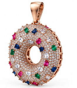Collar con colgante de donut chapado en oro rosa, circonita cúbica, joyería de latón estilo Hip Hop para regalo de fiesta - Product Image 4