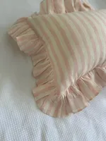 Housse de coussin à rayures larges violettes mauve, à rayures verticales, à volants, en lin, imprimé en bloc, pour coussin décoratif, style moderne et campagnard, pour literie.
