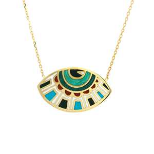 Collares con colgante de ojo turco de oro macizo de 14K y 18K, cadena de cable, dijes delicados, joyería fina moderna, venta al por mayor - Product Image 1