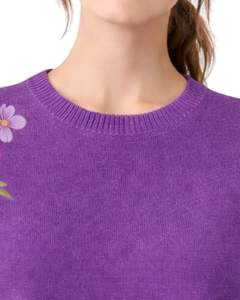 Gilet d'été décontracté pour femme, violet personnalisé, sans manches, en tricot, avec broderie florale, col rond, doux, léger, élégant et tendance - Product Image 4