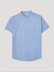 Camisa a Rayas de Verano 2025 para Hombre, Manga Corta, Cuello Alto, Transpirable, Casual, Holgada, Estiliza, para Vacaciones en la Playa, 100% Poliéster, de Secado Rápido - Product Image 2