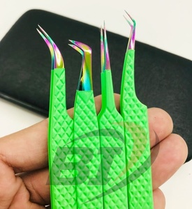 Pinzas profesionales de Extensión de pestañas de acero inoxidable con logotipo personalizado de alta calidad, volumen puntiagudo sostenible de arcoíris verde - Product Image 5