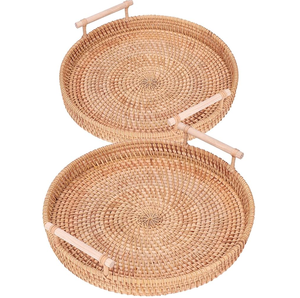Round Household Fruit Tray Natural Woven Rattan Serving tray with Amazing Prices Kitchen Food <b>Storage</b> Wicker - Product Image 2