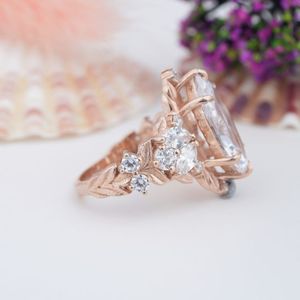 Ensemble de bagues de fiançailles en argent sterling 925 avec moissanite taille marquise romantique et alliance plaquée or rose à motif de rose 3D - Product Image 3