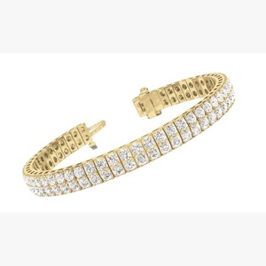 Pulsera de Diamantes Cultivados en Laboratorio de Doble Hilera, Corte Redondo, Oro Amarillo de 14K, Nueva - Product Image 4