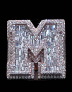 Luxury Moissanite Letter M <b>Cocktail</b> <b>Ring</b> 925 Silver 18K Solid <b>Gold</b> Baguette Cut Pave Setting Unisex Gift Jewelry - Product Image 1