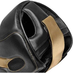 <b>Black</b> Boxing Gold Boxing Head Guard PU Leather Adjustable Buckle Closure Protective Clear Visor 7 Air Vents Unisex Adult - Product Image 4