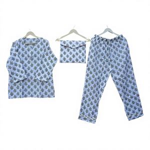 Conjunto de pijama largo de algodón Unisex con estilo, bloque de mano, estampado Floral, ropa de dormir cómoda, traje de noche, el mejor regalo de Navidad - Product Image 1
