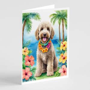 Labradoodle Luau Whimsical A7 Cartes de vœux Lot de 8 cartes de note vierges avec enveloppes Taille 5x7 - Product Image 1