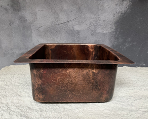 Fregadero de barra bajo encimera de cobre envejecido, cuadrado, de un solo seno, hecho a mano, de lujo rústico, para cocina, barra de servicio, hogar y restaurante - Product Image 2