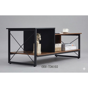 Industrial 2-Tier Coffee <b>Table</b> with Open <b>Storage</b> Shelf and <b>Side</b> Cubby - Product Image 3