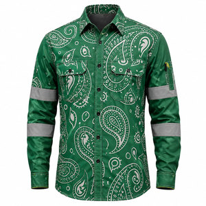 Camisa de Trabajo Reflectante con Estampado Paisley Verde para Hombre, Uniforme de Seguridad de Alta Visibilidad, Impresión Digital, Material de Poliéster - Product Image 2