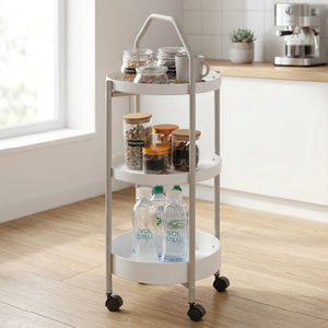Carrito Auxiliar Redondo de Metal Moderno y Resistente de 3 Niveles con Ruedas y Fácil Limpieza para Cocina y Sala de Estar, Contenedor de Alimentos - Product Image 1
