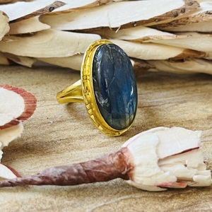Fashionable Trendy <b>Labradorite</b> <b>Ring</b> Boho Statement <b>Ring</b> Women’s Brass Jewelry 18k Gold Plated Bohemian Classic Wholesale <b>Ring</b> - Product Image 3