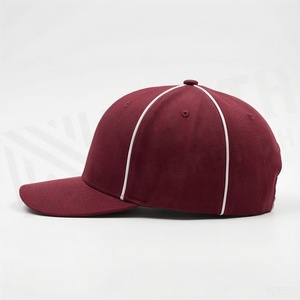 <b>Maroon</b> 6-Panel Baseball Cap with White Stitching Contrast Color Fitted Snapback Hat Unisex Casual Style Adult Size 58-60CM - Product Image 3