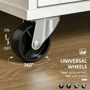 Îlot de cuisine roulant moderne de 41 pouces en acier inoxydable et fer, chariot utilitaire avec plateau en bois de caoutchouc et tiroirs blancs, portable - Product Image 5