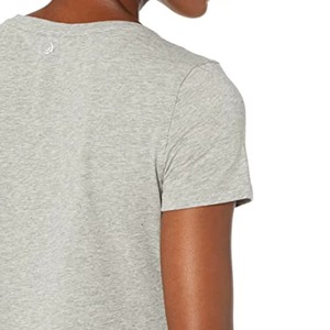 T-shirt gris à col rond et manches courtes pour femme, couleur unie, décontracté, respirant, tricoté, longueur normale, mélange coton et élasthanne - Product Image 6