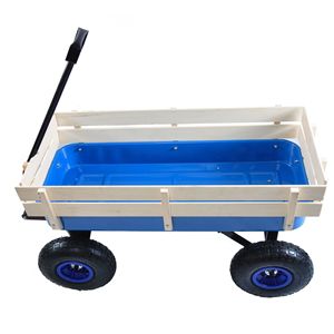 Chariot tout-terrain d'extérieur avec pneus gonflables, chariot de jardin avec barrière en bois, chariot à main et chariot à roulettes - Product Image 4