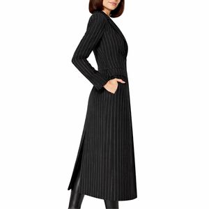Abrigo largo a rayas de color sólido para mujer, elegante abrigo formal de doble botonadura, abrigo elegante de primera calidad para mujer - Product Image 4
