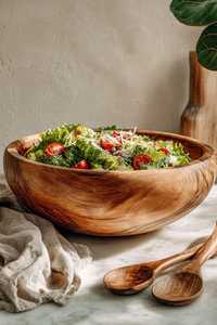 Bol à salade en bois d'acacia poli fait main, écologique et jetable, vaisselle moderne personnalisable pour la maison, l'hôtel et la cuisine – Le meilleur choix - Product Image 1